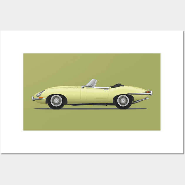 Jaguar E Type Roadster Primrose Wall Art by SteveHClark